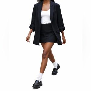 Zara Longline Blazer With Cuffed Sleeves Black Size XL